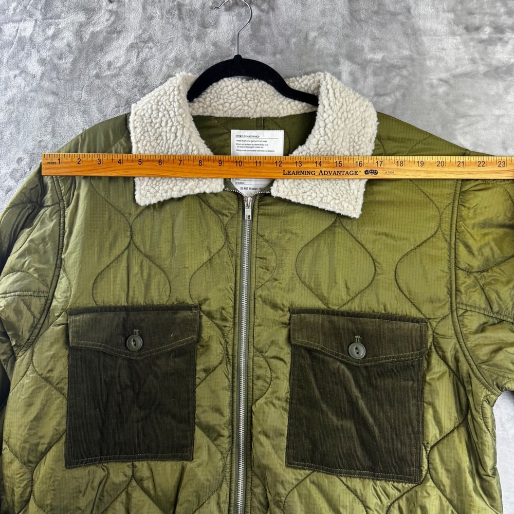 CPCM Quilted Bomber Jacket Unisex L Olive Green Sherpa Collar Corduroy (1768) - Picture 8 of 11